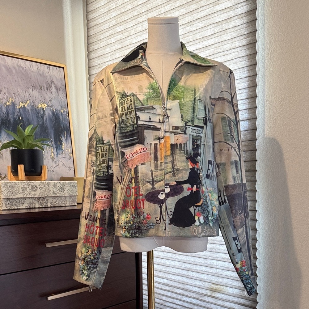 Vintage Mesmerize Women's Jacket Sidewalk Cafe Scene. Size L